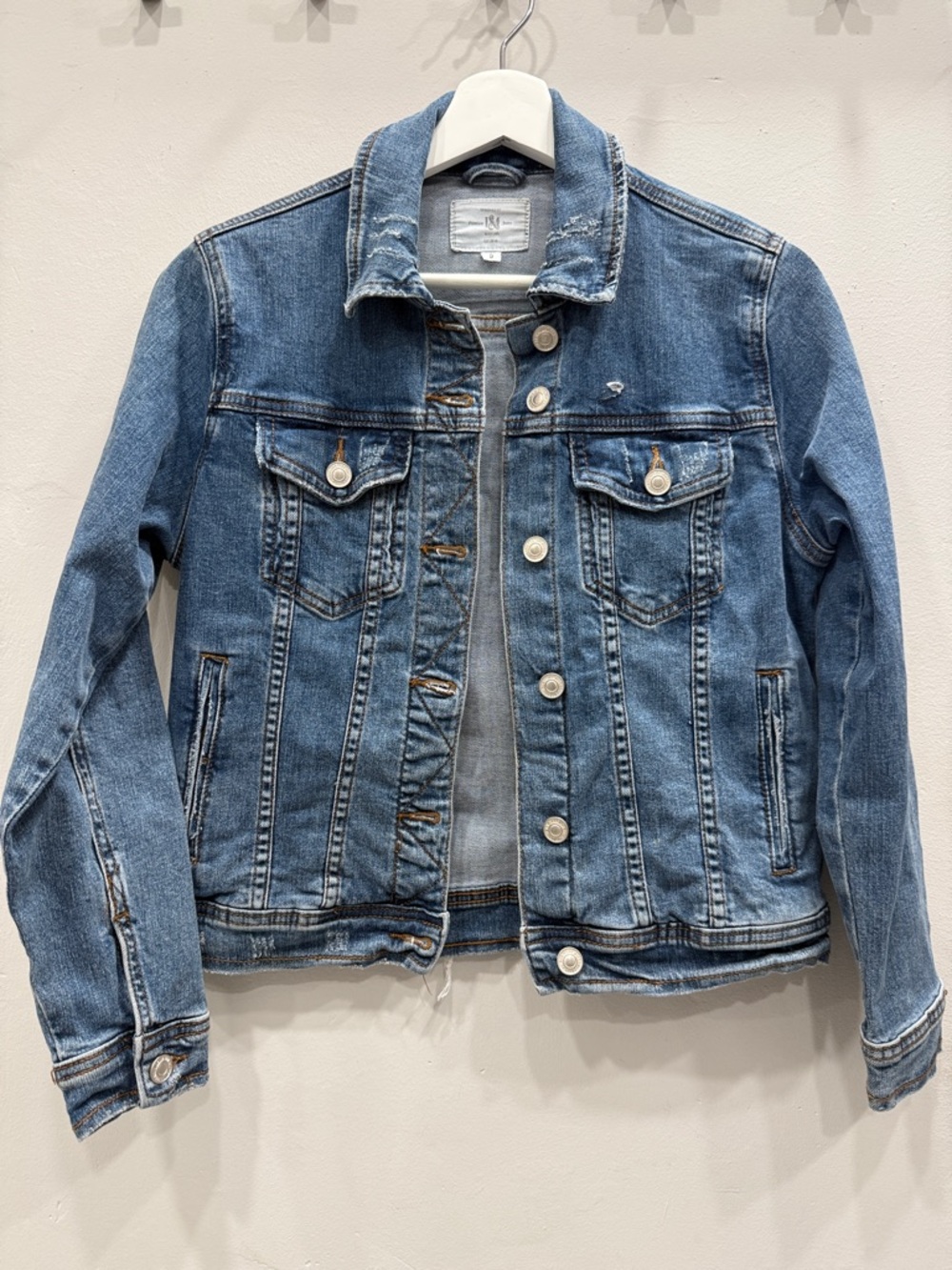 Hand-Painted Blue Denim Jean Jacket with Celestial Heart Back - Picture 4 of 6